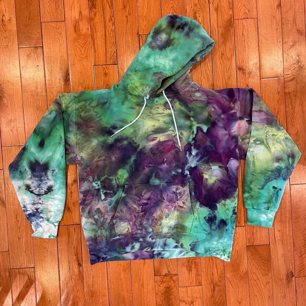 Ice Dye Hoodie - Comfortable Soft Sweatshirt - Tie Dyed Hippie Boho Unisex Large